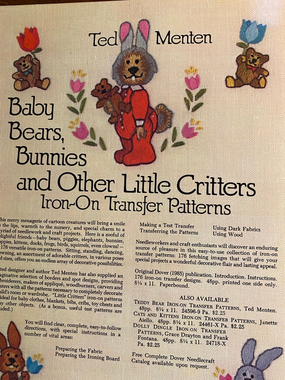 Baby Bears Bunnies / Little Critters Embroidery / Painting Iron on Transfer  Patterns Crewel Ted Menten Designs for Crafts Dover 