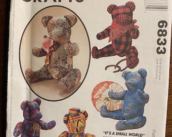 Teddy BEAR -- Soft Stuffed 15" Bear McCall's Crafts #6833 Vintage Pattern (sin cortar) - 1993 - con suéter y bufanda