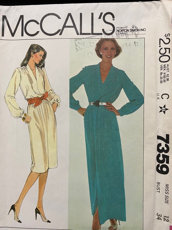 Dress Classic Look Misses McCall's 7359 Pattern - Adult Size 12