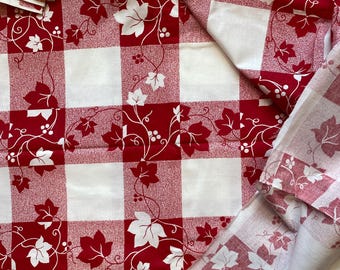 vintage Picnic Table Look Red / White Check  - Plaid fabric  - 36" x 45"  - 3" squares - Bright and Fun for summer