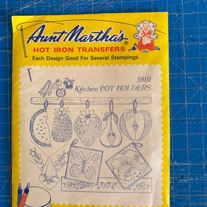 Aunt Marthas Hot Iron Transfers 3801 Grytlappar för Kök - Måla, Brodera, Quilta etc. - Oöppnad