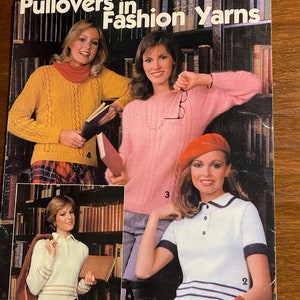 Pullovers in Fashion Yarns Knit Sweaters Women - Leisure Arts  #182 - 1980 - Pullover / Button Front Patterns Adult Sizes