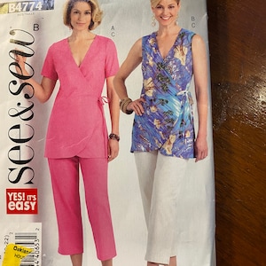 Misses Wrap Top / Capri Pants Butterick See & Sew B4774  Easy Pattern - Adult  Size B ( 16 - 22) Classic Lines -  2006 - uncut
