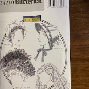 Misses Ladies 4 Historical Century Hats  Making History Pattern Butterick 4210 - 2004  - Adult Size S, M, L -  Hat uncut