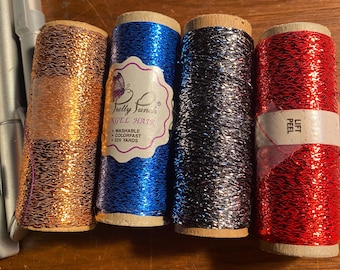 Pretty Punch Needle Punch Embroidery Thread - Angel Hair Metallic Yarn - Pick: Silver Red Blue Copper - Specialty Floss - Needlepunch