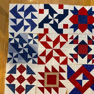 Choose Red White Blue Fabric Quilt Block (Square) Finished - Machine / Pieced stitched 12" x 12" Ready for you to add to a Quilt / Tote etc