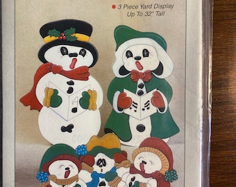 Cool Carolers Snow Family - Planos de projeto recortados em madeira, padrão de artesanato - exibição de quintal ao ar livre Natal - padrão de papel