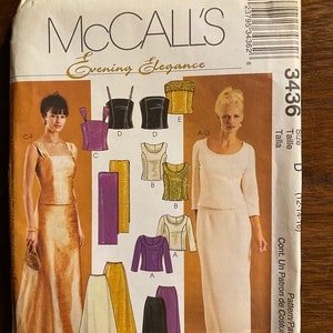 Misses Skirt & Top (Evening / Party) McCall's 3436 Pattern (uncut) Adult Size 12, 14, 16 Fancy Dress w/ variations  2001 (Bridal - Wedding)