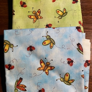 Butterfly / Bugs Pick Blue or Green Background  with Multi colored Insects -   18&quot; x 44&quot; (1/2 yard)