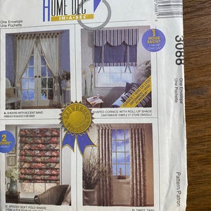 Fabric Shade,  Cornice, Valance (Cutains) Pattern McCall's 3088 - 1996 Vintage Home Decor in a Sec pattern - uncut