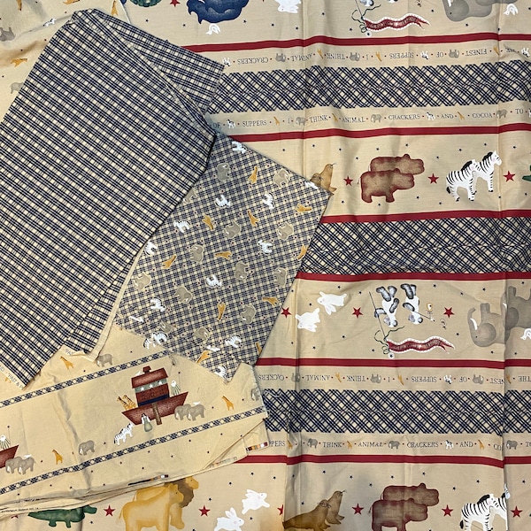 Noah's Ark Coordinating Fabrics - Daisy Kingdom -  Pick: Border Print, Stripe Animals, All Over Animals, Blue /Beige Plaid - See Sizes