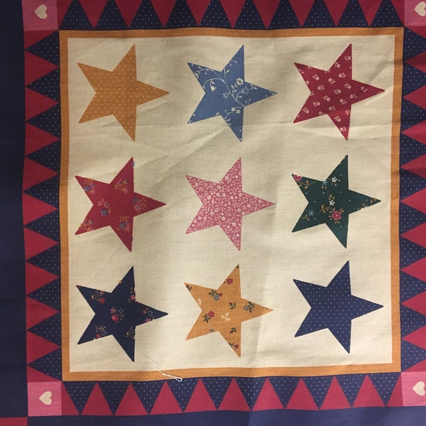 Stars Gold / Maroon / Green / Blue  - Pillow Fabric PANEL, 1  - 14" x 14" Sew, stuff and enjoy (Pillow, Appliqué, Quilting) nice rich colors
