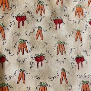 A Small Bit -  Carrots and Radishes - Beige Background with Orange and Red 18&quot; x 44&quot;