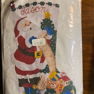 Bucilla   Santa&#39;s List -  Santa Christmas Stocking Felt & Sequin  Kit -  New Ready to Make Stocking Kit