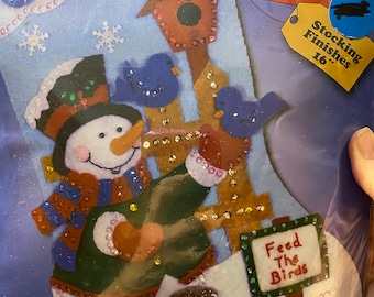 Feltro divertente con pupazzo di neve - Calza di Natale in feltro e paillettes - Design Works 5087 - Nuovo kit per calza pronto da realizzare