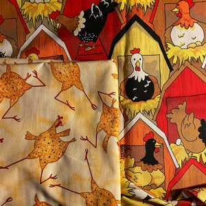 Whimsical Chicken Fabric Country Farm Elija: Granja divertida o pollos amarillos - 36" x 44"