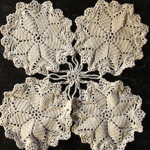 Lace  Crochet Doily Vase Coaster Vintage Circular 11&quot; Diameter  Off-White  (Handmade Crocheted Lace) 4 circles together