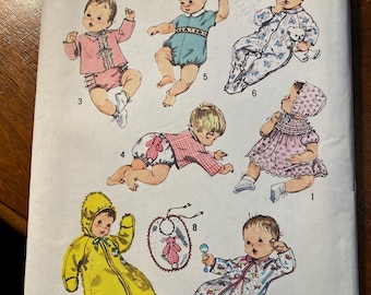 Corredino per neonati - Vestito per battesimo - Modello vintage - Simplicity 8761 neonato - non tagliato - Vestito, Bandierine, Cuffietta, Kimono Sacque + 1970
