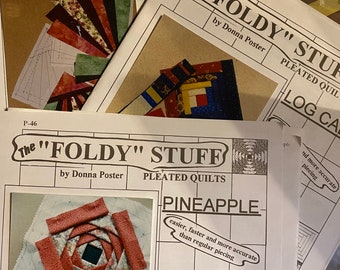 Fold Stuff Pleated Quilts - Choose Fan Pineapple or Log Cabin - Donna Poster - Quilting Squares Patchwork - Iron On Transfers Block Patterns