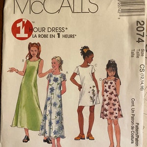 Child&#39;s / Girl&#39;s easy sew dress Pattern. McCall&#39;s 2074 - Sleeveless, short sleeve, long or short dress uncut Size Girls&#39; 12, 14, 16