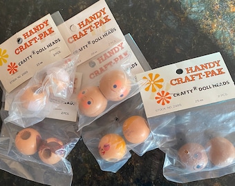 Wooden Bead Doll Head 28mm or 25mm choose size and style with hole through  - package of two heads