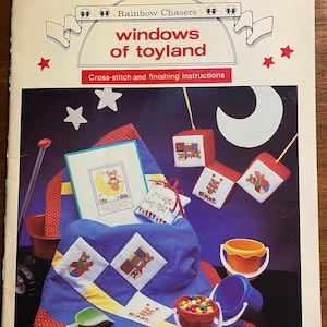 Windows of Toyland Bears Counted Cross Stitch  - Linda Cassity - Needlework - Charted Designs - #RC 353 - bears and Toys -1983