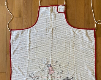 Vintage Embroidered Terry White  Bib Apron - Around Neck Strap and Waist Ties 30" width x 30" long - Chef Grilling