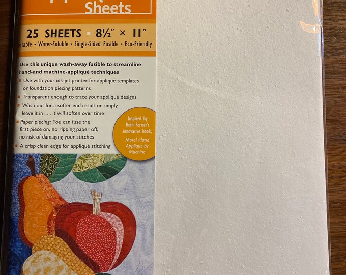 Wash Away Applique Sheets for Quilting, Etc 25 8 1/2 X 11 Use in