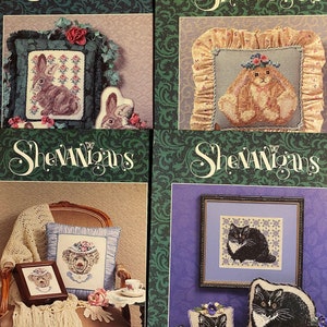 Shenanigans Choose: Whiskers Cat, Rosie Rabbit, Blossom Bunny, Charlotte Bear - Just Nan - Counted Thread Cross Stitch Chart 1990s