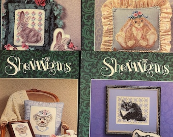 Shenanigans Choose: Whiskers Cat, Rosie Rabbit, Blossom Bunny, Charlotte Bear - Just Nan - Counted Thread Cross Stitch Chart 1990s