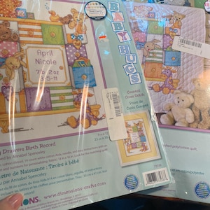 Dimensions Baby Drawers Bear Pick 1) Quilted Blanket / Quilt to Embroider 73537 Pre-Stamped Ready to Embroider or 2) Birth Record (2009) New