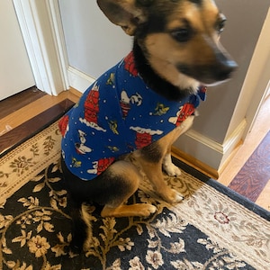 Dog Cover Up / Coat -  Snoopy and Woodstock - Peanuts - Blue with Red and White - Size Medium - Light Fleece