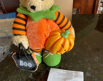 Avon Halloween Pumpkin Bear - 13" tall - Teddy Dressed in Costume with a Trick / Treat Bag - In original packaging