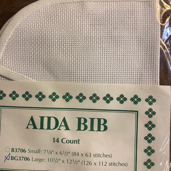 Baby Bib Choose Binding Color -  White 14 count Cross Stitch Fabric (Aida) by Zweigart,  10.5" x 12.5" New