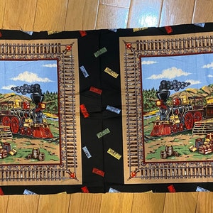 Locomotive Train Fabric PANEL, 2 Ready to Sew Pillows or Quilt Blocks  - Appliqué on quilts or wallhanging - 16&quot; x 16&quot;