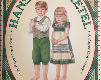 Hansel & Gretel Paper Dolls Peck Aubry Paper Dolls - 3 dolls , 8 colored clothes / 4 Black White fashions to be colored - New - Fairy Tale