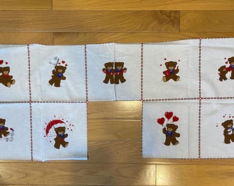 Orsetto con cuori - San Valentino / PANNELLO in tessuto da cucire, 9 - 8" x 8" Pronto da cucire Orsetto di San Valentino / Condividi amore - Cuscino con applicazione ecc.