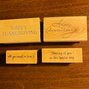 Buon Ringraziamento, Buon Anniversario, Pensando a te e frasi d'amore Set blocchi di timbri in gomma - 4 - creazione di carta, creazione di stampe, cartoline fai da te