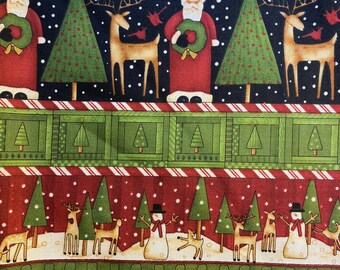 Christmas Santa Snowman fabric by the yard Red / Green / White  on a Black  Background - 36" x 45"  design by Debbie Mumm