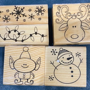 Recuerdos Bloques de madera de sello de goma - Elija un diseño navideño: elaboración de papel, impresión, fabricación de tarjetas, ideal para niños