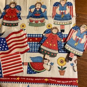 Liberty Applique Christmas Angels / American Flag  - Fabric pieces use in projects of your choice -  Holiday applique