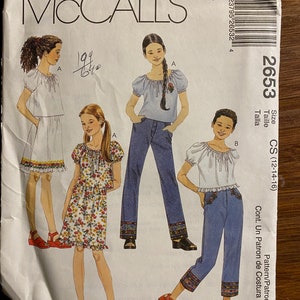 Child's / Girl's Easy  Shirts / Tops / Pants / Skirt -  McCall's #2653 Pattern. Size  CS (12, 14, 16)  Quick - 2000 uncut