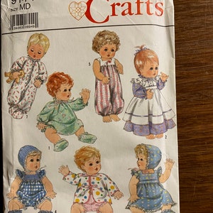 DOLL CLOTHES Pattern fits 13&quot; - 18&quot; Baby Doll - Simplicity 9144 - Dresses, Romper, Top, Apron, Kimono,  Pantaloons (1989) cut