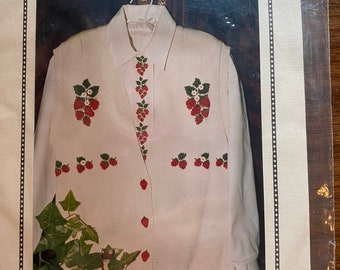 Graceful Berries Strawberry Cross Stitch Chart to add to Shirts Clothing etc- Mary Ricks - 1997 - Craftsmen's Studio - Waste Canvas Designs