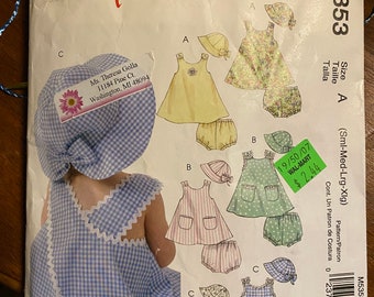 Baby Girls Dress, sundress, Pinafore, Panties & Hat - Pattern - Easy Stitch &#39;n Save McCall&#39;s M 5353 - 2007 -  Sizing S M L XL