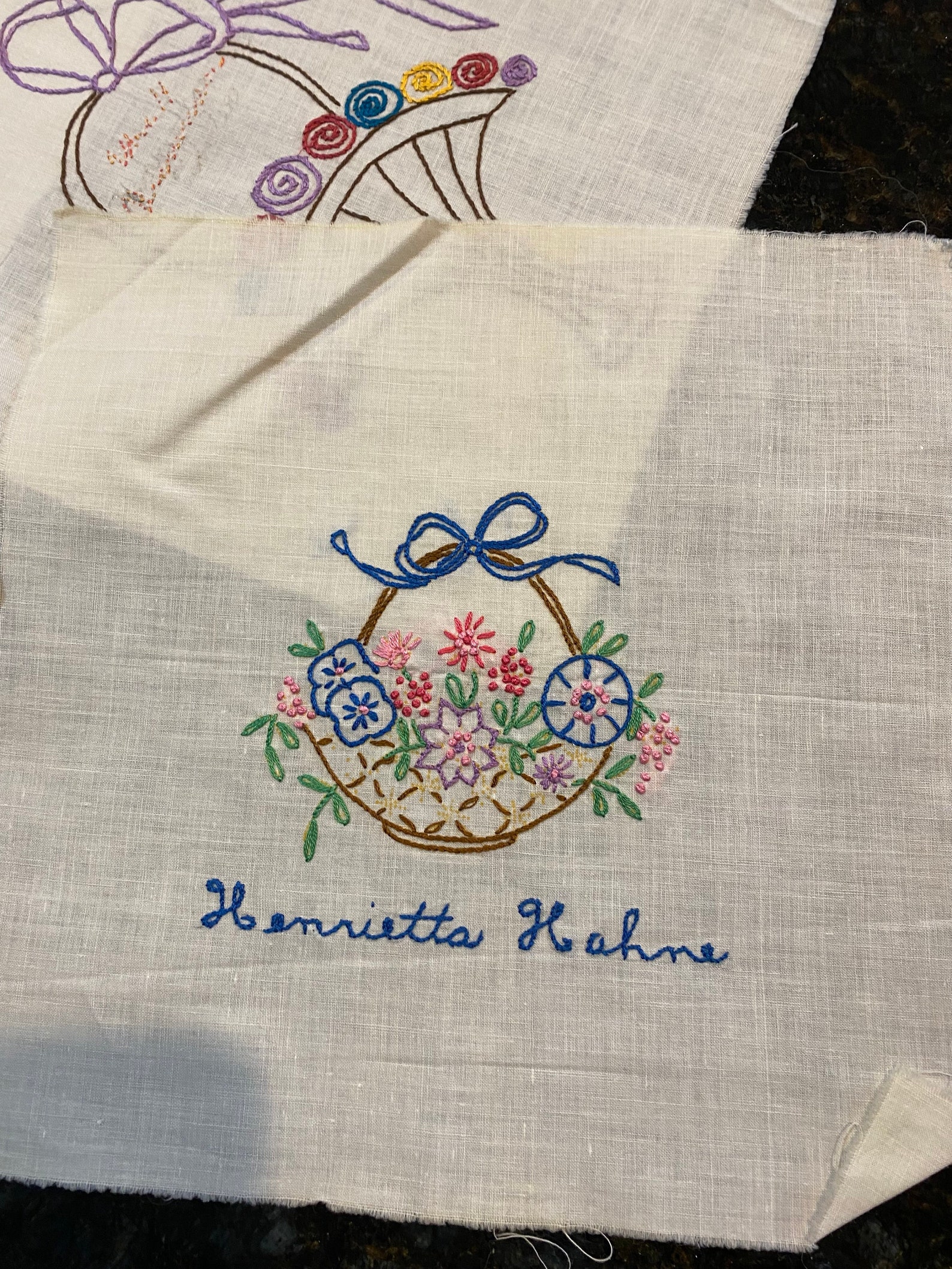 Embroidered Basket of Flowers Quilt Block Piece Choose Etsy