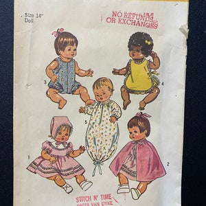 DOLL CLOTHES Pattern fits 12&quot; Baby Doll - Simplicity 5275 - Dresses, Bonnet, Cape, Romper, Top, Panties, Bunting - 1972