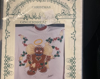 Transferencias termoadhesivas de pan de jengibre navideño - Patrón de moda brillante Glenda 1995 - Fácil para principiantes - Listo para pintar - Ángel