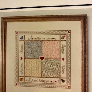 Seizoenen van het hart Sampler - Geteld draad Cross Stitch Chart - Linda Connors - Calico Crossroads - 1997