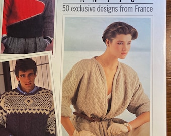 Elle Knitting Book 50 Designs from France - 1986 -  Knitting Yarn - Instructions / Patterns - sweaters / Mini Dress - Designs for the Family